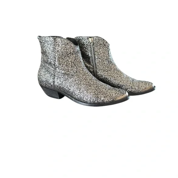 Golden Goose Glitter Sparkling Silver Western Ankle Booties - Picture 3 of 11